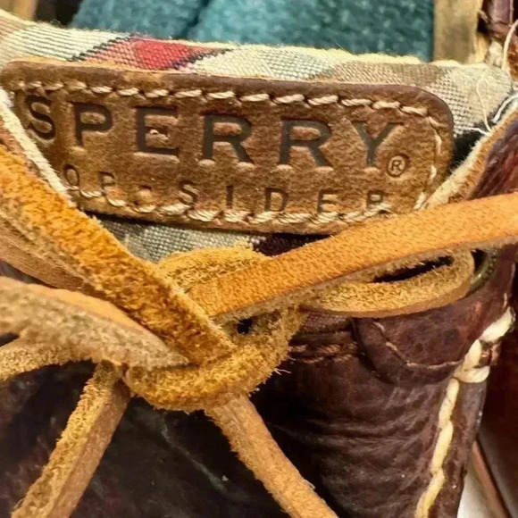 Sperry topsiders leather women’s. Wedge heel with plaid detail Sz 8.5 - Picture 3 of 10